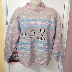 Excellent Vintage Condition. Made In Usa. Acrylic Blend. Flat Dry, Machine Washable. Pullover Sweater. Mock Neckline. Love, Dogs, Preppy, Barbie, Little, Rp, Pastel Colors. Metallic Glitter Blend. Size M/L Measurements Pit To Pit 21.5in Length 24.5in Thank You For Supporting Small Business And Buying Second-Hand Preppy Barbie, Mock Neckline, Vintage Sweater, Vintage Sweaters, Dalmatian, Adele, Pastel Colors, Pullover Sweater, Blue Purple