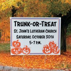 a sign for trunk - or - treat at st john's lutherian church