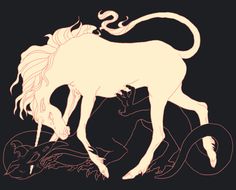 a drawing of a white horse with long manes