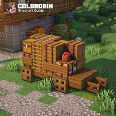 an animated image of a wooden truck with people in it