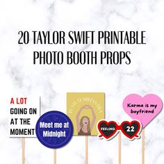 two lollipops with the text 20 taylor swift printable photo booth props