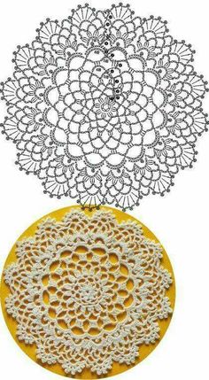 two crocheted doidles are shown on top of each other, one is yellow and the other is white