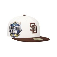 Boldly express your unwavering loyalty to the San Diego Padres with this Major Sidepatch 59FIFTY cap. Constructed by New Era, this cap features the iconic San Diego Padres logo embroidered on the crown, with an enlarged special event patch next to it. The fitted construction and soft fabric will leave you feeling comfortable all day long.Boldly express your unwavering loyalty to the San Diego Padres with this Major Sidepatch 59FIFTY cap. Constructed by New Era, this cap features the iconic San D Retro White Hat With Logo Patch, White Retro Hat With Logo Patch, Retro Hat With Logo Patch For Baseball Season, Brown Flat Bill Baseball Cap For Sports Events, Brown Snapback Fitted Hat For Sports Events, Brown Curved Brim Hat For Sports Events, Game Day Cap With Logo Patch, Retro White Fitted Hat For Baseball Season, Brown Baseball Cap With Embroidered Logo