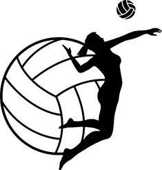 a volleyball player hitting the ball with her racket silhouetted on a white background