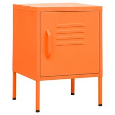 an orange cabinet with two doors on the front and one door open to reveal something