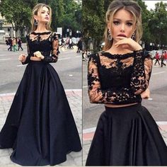 Black Prom Dress, Long sleeves Prom Dress, Two pieces Prom Dress, Long Prom Dress, 2017 Prom Dress,PD1702705 on Storenvy #promdresses #longpromdresses #promdresses2019 #eveningdresses Black Long Sleeve Prom Dress, Two Piece Evening Dresses, Sukienki Maksi, Easy Sketches, Black Lace Prom Dress, 2 Piece Prom Dress, Prom Dresses 2016, 파티 드레스, Long Sleeve Prom