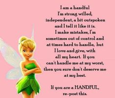 a cartoon tinkerbell with the words i am a handful, i'm strong