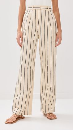 Jenni Kayne Long Relaxed Trousers | Shopbop Striped Linen Pants With Elastic Waistband, Chic Straight Leg Bottoms With Vertical Stripes, Chic Straight Leg Pants With Vertical Stripes, Relaxed Fit Vertical Stripe Workwear Pants, Relaxed Fit Vertical Striped Pants For Workwear, Casual Linen Bottoms With Vertical Stripes, Striped Linen Pants With Pockets, Chic Striped Straight Leg Bottoms, Striped Linen Straight Leg Pants