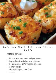 the recipe for mini cheesy potatoes is shown