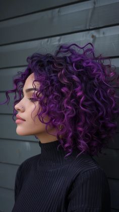 40 Prettiest Purple Hair Color Ideas To Make Your Hair Pop Purple Hair Over 40, Short Curly Hair Purple Highlights, Dark Blue Purple Hair, Colored Curly Hair Ideas, Dark Purple Curly Hair, Lavender Curly Hair, Smokey Purple Hair, Purple Hair Curly