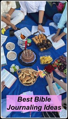 people sitting around a table with food on it and the words best bible journaling ideas