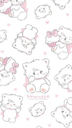 a bunch of hello kitty wallpapers on a white background with hearts and bows