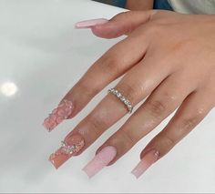 Quince Nails, Quinceanera Nails, French Tip Acrylic Nails, Long Acrylic Nails Coffin, Acrylic Nails Coffin Pink, Long Square Acrylic Nails, Pink Acrylic, Acrylic Nails Coffin Short, Short Acrylic Nails Designs