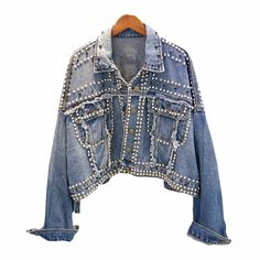 Frayed Denim Jacket, Studded Denim Jacket, Denim Jacket Fashion, Boho Denim, Embroidered Denim Jacket, Studded Jacket, Studded Denim, Studded Jeans