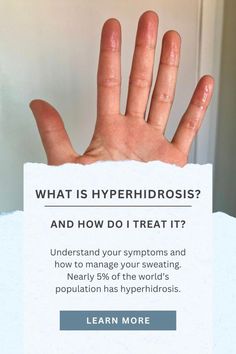 Hyperhidrosis is excessive sweating caused by a hyperactive nervous system. It is usually unrelated to body temperature or exercise. Treatments include topical antiperspirants, medications, iontophoresis, and ETS surgery. Spray Lotion, Self Conscious, New Blog Post, Body Temperature, Antiperspirant, Life Advice