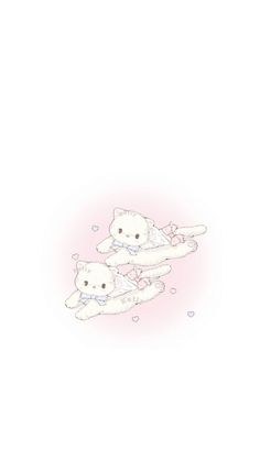 two white teddy bears sitting on top of each other in the air with snow around them