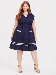 Navy Button Front Sailor Swing Dress, Purple Blush, Knit Skater Dress, Midi Skater Dress, Button Front Shirt Dress, Handkerchief Dress, Curve Fashion, Chiffon Midi Dress, Trapeze Dress, Pleated Midi Dress