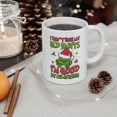 there is a coffee mug that says i'm good at christmas