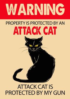 a warning sign with a black cat on it