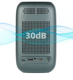 the back side of an electronic device with blue waves coming out of it, on a white background