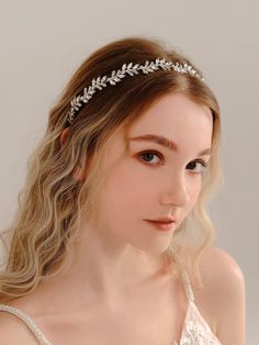 Rhinestone Decor Bridal Headband For Wedding Elegant Tiaras Silver Casual,Elegant   Zinc Alloy Plants Headbands  All Wedding & Event, size features are:Bust: ,Length: ,Sleeve Length: Ulang Tahun Perkahwinan, Ikat Kepala, Bridal Headwear, Hairpieces For Women, Elegant Wedding Hair, Hair Accessories Pearl, Bride Hair Accessories, Hair Hoop, Hair Jewelry Wedding