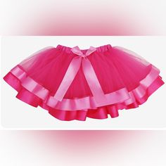 Fuchsia Or Hot Pink Tutu Skirt With Two Layers Of Tulle And Two Layers Of Pink And Hot Pink Ribbon Trim. Great For Barbie, Masha And The Bear Or Minnie Mouse Parties! Brand New Fitted Pink Skirt For Dress-up Occasions, Hot Pink Tutu, Tutu Couture, Hot Pink Ribbon, Disney Skirt, Pink Tutu Skirt, Girls Denim Skirts, Pink Tulle Skirt, Old Navy Toddler Girl