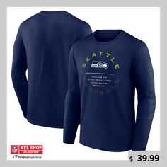 Show off your Seattle Seahawks pride with this Stat Sheet T-Shirt from Fanatics. With a team logo, founding year, and division proudly displayed on the front, this long-sleeve tee lets you carry your Seahawks spirit wherever you go. This relaxed-fit tee is a must-have for any Seahawks fan looking to rep their team with a unique and stylish design. Long Sleeve T-shirt With Team Logo For Streetwear, Long Sleeve Sports T-shirt With Team Logo, Long Sleeve T-shirt With Team Name For Fans, Long Sleeve Team Logo T-shirt For Streetwear, Sports Fan Long Sleeve Top With Team Logo, Long Sleeve T-shirt With Team Logo For Fan Gear, Collegiate Long Sleeve Tops With Team Logo, Long Sleeve T-shirt With Letter Print For Fans, Long Sleeve Letter Print Fan T-shirt