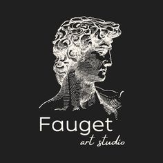 the logo for fauget art studio, with an image of a woman's head