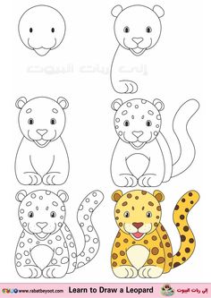 an animal coloring page with four different types of leopards and cheetah on it