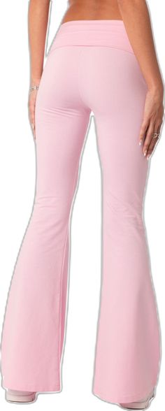 Pink Stretch Wide Leg Bottoms, Stretch Wide Leg Pink Bottoms, Pink Loungewear Pants, Pink Elastane Pants For Loungewear, High-waist Pink Elastane Bottoms, High Waist Pink Elastane Bottoms, Fitted Pink Cotton Bottoms, Pink Stretch Cotton Pants, Casual Pink Flare Pants