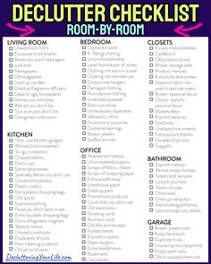 a room checklist with the words,'declutter checklist room - by - room '