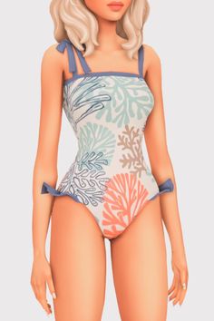 a woman in a swimsuit with flowers on it