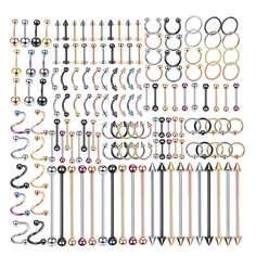 PRICES MAY VARY. ❃ 【Professional Piercing Kits】- 150PCS body piercing jewelry lot includes everything you need for body piercing (navel, labret, eyebrow, tragus, nipple, lip, septum, cartilage, helix, daith, tongue, nose, ear). there 15 different styles, each styles has 5 colors (silver, black, rose gold, gold, rainbow), each colors is 2PCS. ❃ 【High Quality Material】- Made of high quality 316L stainless steel, solid and skin friendly. Screw design is convenient to wear, extremely easy to clean. Piercing Kits, Piercing Navel, Tragus Ring, Piercing Kit, Lip Stud, Eyebrow Ring, Industrial Barbell, Body Jewelry Piercing, Belly Piercing