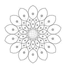 a drawing of a flower with leaves and dots in the center on a white background