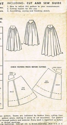 an old fashion sewing pattern for a skirt