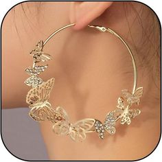 Women's GOLD Butterfly hoop Earrings Large boho Rhinestone round Hoop Earrings    | eBay Gold Hoop Alloy Jewelry, Gold Hoop Jewelry Made Of Alloy, Gold Hoop Jewelry In Alloy, Party Hoop Earrings Made Of Alloy, Trendy Dangle Hoop Earrings In Alloy, Gold Hoop Crystal Earrings For Party, Gold Alloy Crystal Earrings For Pierced Ears, Hoop Alloy Jewelry For Party, Trendy Alloy Hoop Earrings For Parties