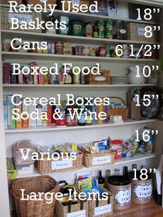 an organized pantry with labeled labels for food and wine, along with instructions on how to use them