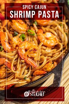 a close up of a skilled filled with creamy and spicy cajun shrimp pasta Spicy Cajun Shrimp, Creamy Cajun Shrimp, Seafood Delight, Creamy Cajun Shrimp Pasta, Lobster Pasta, Spicy Seafood Recipes, Cajun Shrimp Pasta, Seafood Pasta Recipes, Louisiana Recipes