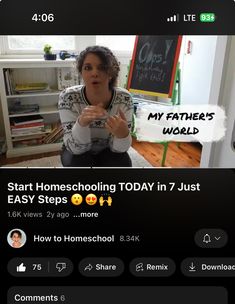 a woman sitting in front of a blackboard with the words start homeschooling today