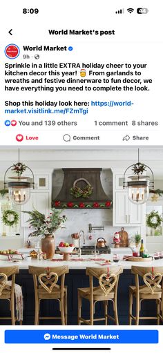 a facebook post with an image of a kitchen and dining room in the back ground