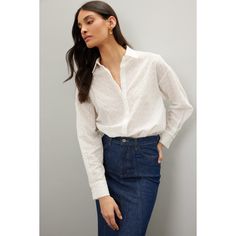 White cotton (100% Cotton). Top. Long sleeves. Collared neckline. Front button closure. 59" from shoulder to hemline. Imported. Rent The Runway, Closet Designs, White Eyelet, Tall Girl, Jason Wu, Office Casual, Tailored Trousers, Cotton Top, White Cotton