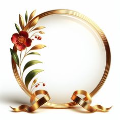 an oval gold frame with flowers and ribbons on the edge is decorated with golden ribbon