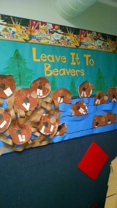 a bulletin board with donuts in the shape of beavers