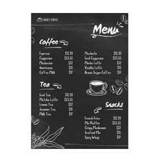 a blackboard menu with coffee items on it