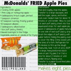 an advertisement for mcdonald's fried apple pies on a green and white background