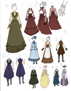 some paper dolls are dressed up in different outfits and clothes for the costume design process