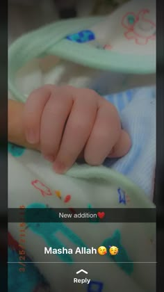 an image of a baby's hand on top of a blanket with the caption new addition masha aliah