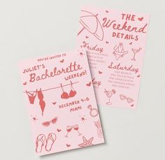 two pink cards with the words bachelor and bachelor's written in red on them