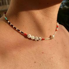 Bead Letter Necklace, Beaded Necklace With Letters, Beaded Word Necklace, Letter Print Jewelry With Round Beads For Gifts, Round Beads Jewelry With Letter Print For Gifts, Round Beads Jewelry With Letter Print As Gifts, Letter Bead Necklace, Letter Beads Ideas, Word Necklace