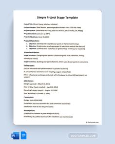 the simple project scope template is shown in this file, it shows an image of a computer